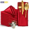 12PCS Red Satin Napkins 30x30cm, Silky Soft Smooth Washable Napkins for Restaurant, Weddings, Dinner, Party,Christmas Decoration
