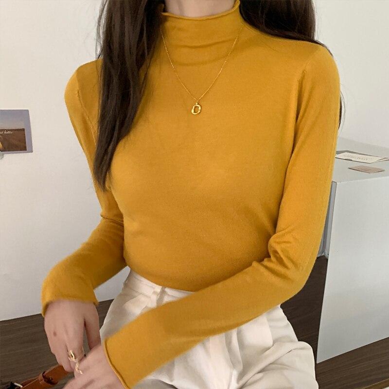 Pullover Knitted Sweater Women Casual Long Sleeve Turtleneck Sweater Y2k Winter Bottoming Female Clothing Pull Femme 24048