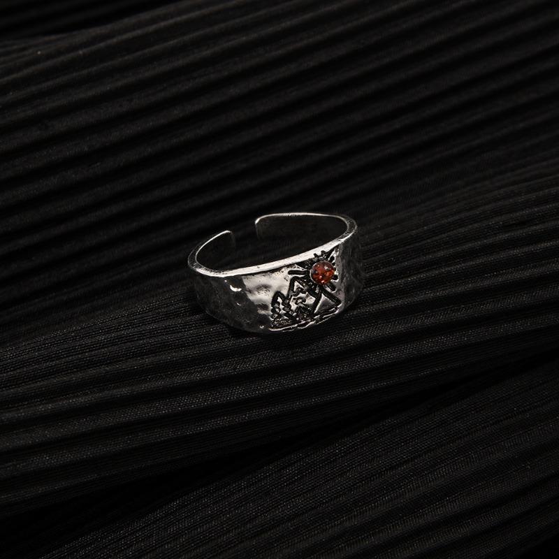 Forest Mountain Sunset Nature Landscape Carved Ring for Women Men Yellow Crystal Rings Wedding Ring Anniversary Gift Wholesales