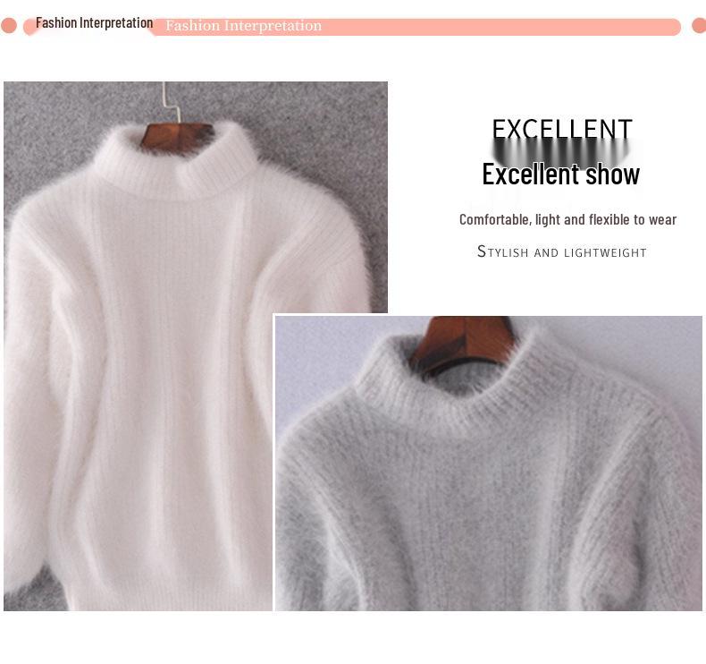 Korean Style Lantern Sleeve Mink Fur High Collar Pullover Sweater (2025)