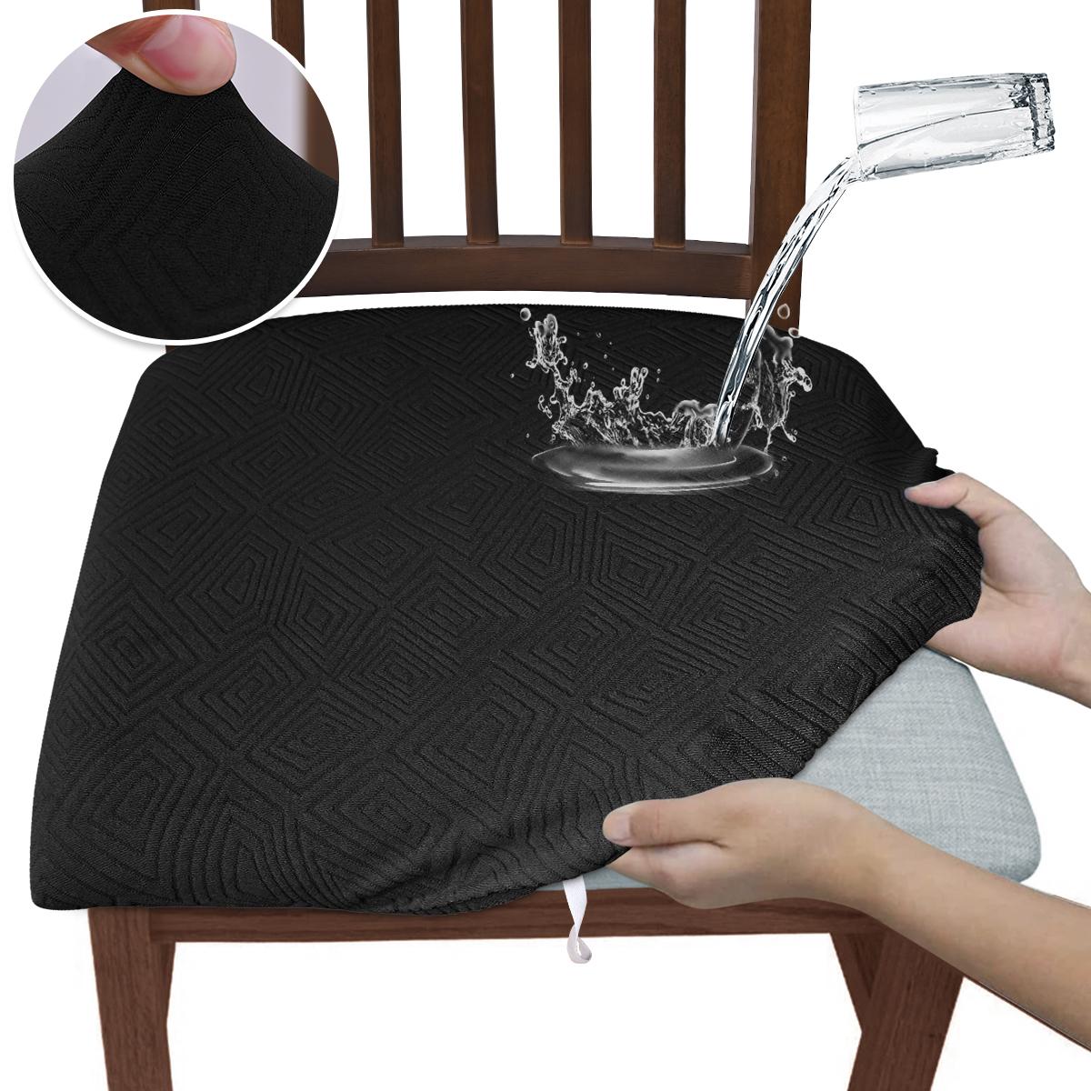 1 шт. водонепроницаемый жаккардовый чехол для стула, устойчивый к грязи, однотонный чехол для сиденья, утолщенный, съемный, моющийся чехол для стула для столовой 1 Piece чёрный