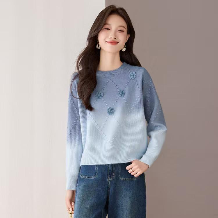 

2025 Women s 3D Gradient Wool Sweater, Autumn/Winter, Long-Sleeve, Loose Fit XL