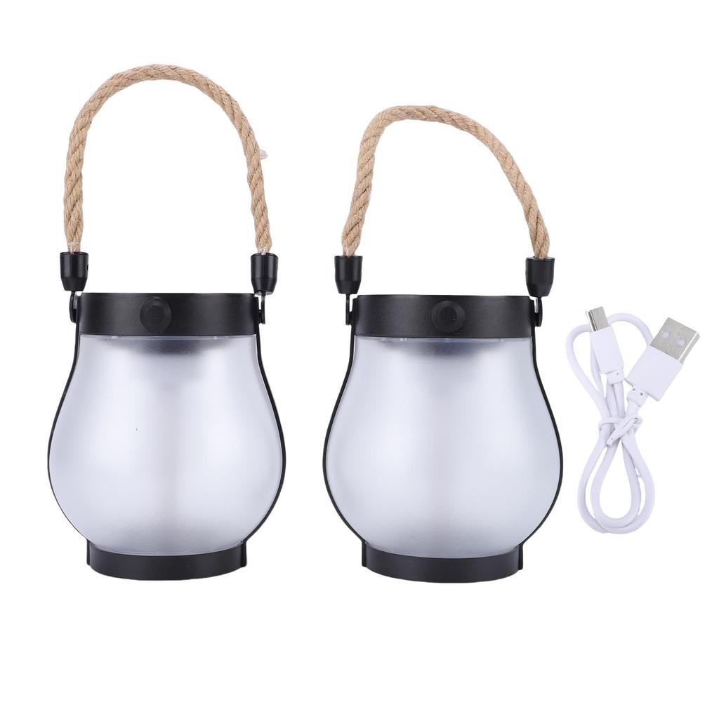 2pcs Solar Lantern Outdoor Lights Solar Powered USB Rechargeable Outdoor Lanterns with Realistic Flickering Fire Hemp