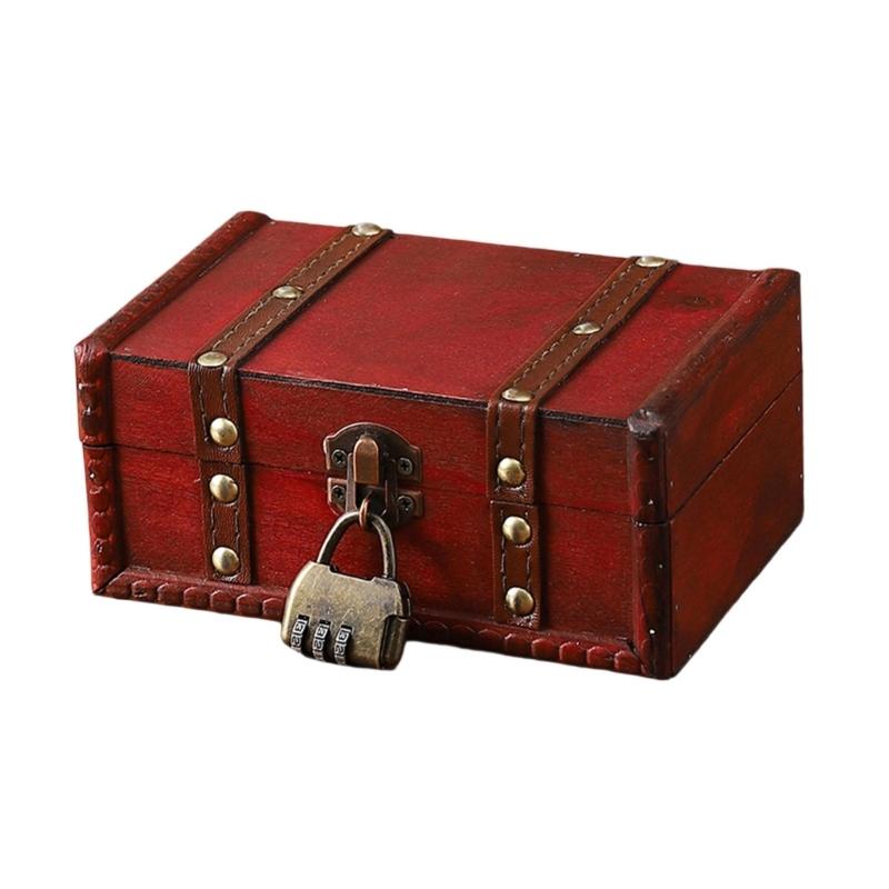 Vintage Locking Storage Box Antique Wooden Design Secure Safety Lock For Homes Organization Jewelry Documents Storage