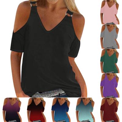 Women's Summer Solid Colour Hollow V-Neck Loose Short Sleeve Top T-Shirt