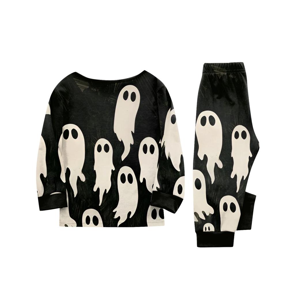 Parent-Child Halloween Printed Long Sleeve Pajama Set with Matching Tops and Pants for Family