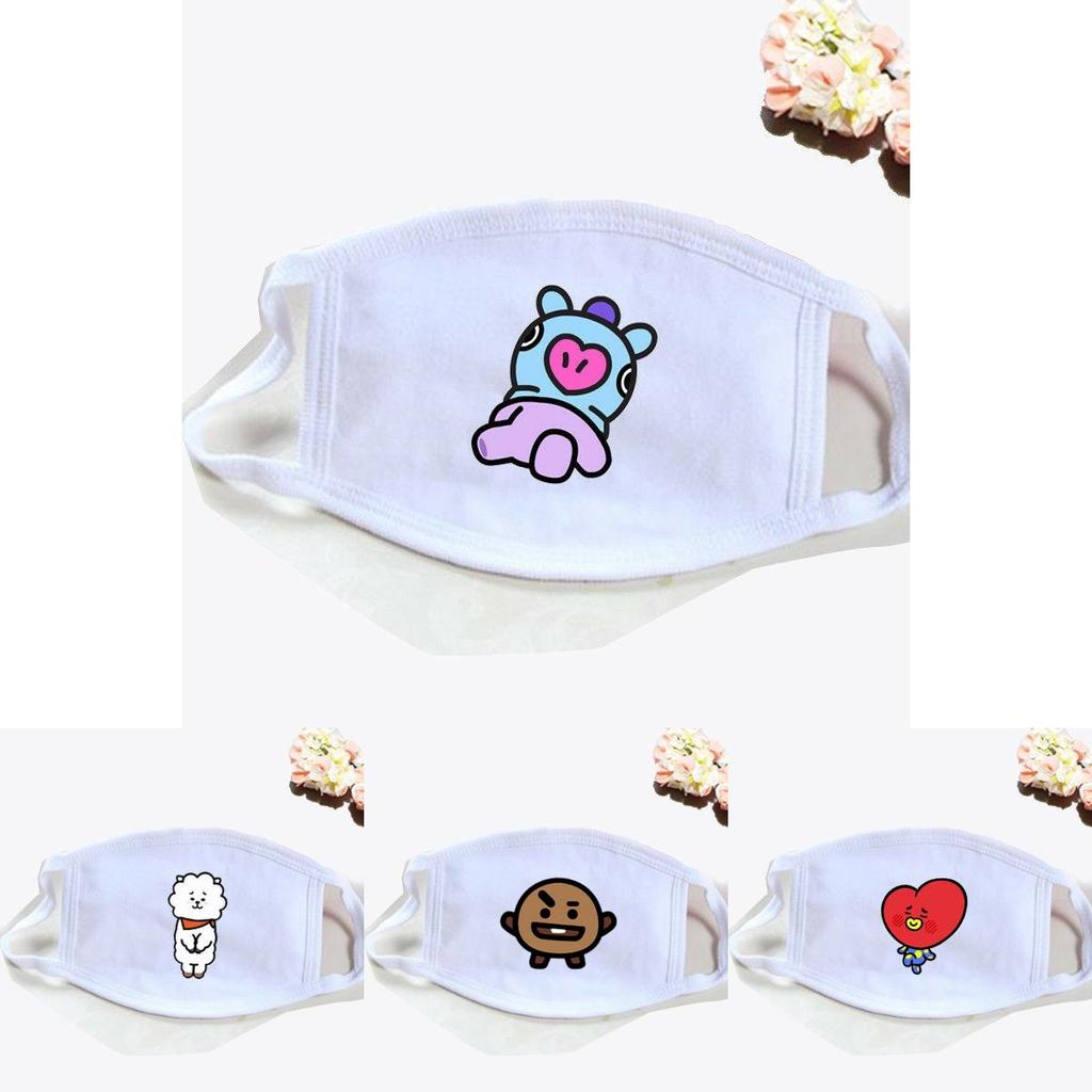 Kpop Bts Atmungsaktive Baumwollmischung Gesichtsmaske Mit Cartoon-Druck Für Täglichen Sonnenschutz