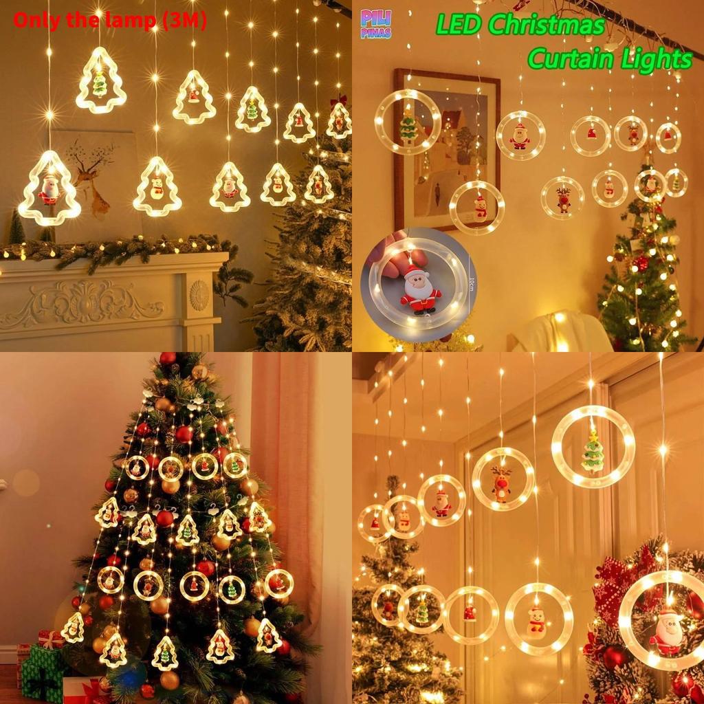 Christmas Led Curtain Lights With Snowman And Santa Shapes For Holiday Party And Indoor Use