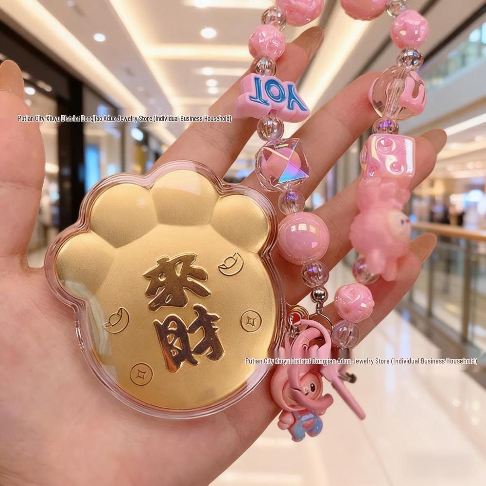 Pingente de Bolsa Gato da Sorte de Ouro Puro 999 20mg e Chaveiro de Urso