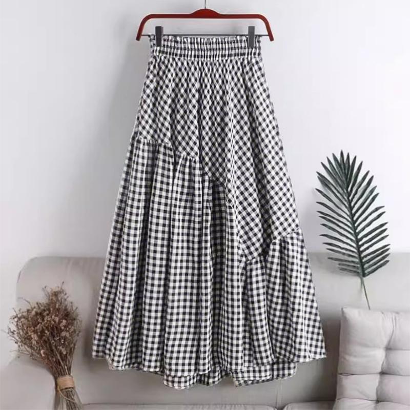 ZANZEA Women Casual Elastic Waist Loose Grid Print Skirts