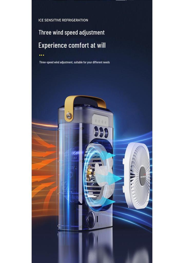 Compact USB Rechargeable Three-Speed Spray Fan with Humidifier for Desktop Use