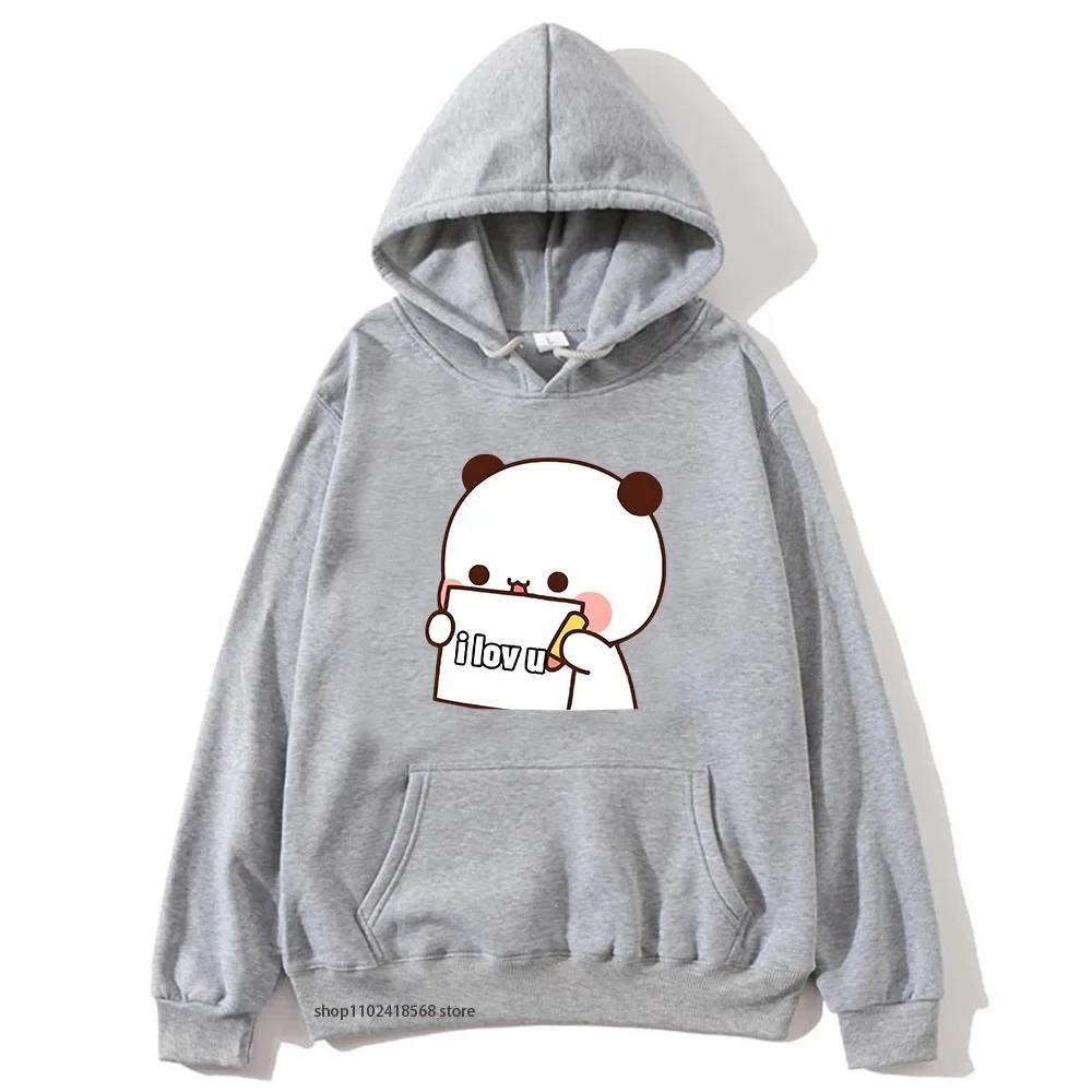 BuBu Panda’s Love Message To DuDu Bear Hoodie Kawaii Cartoon Graphic Sweatshirt Couple Clothes Men Women's Pullover