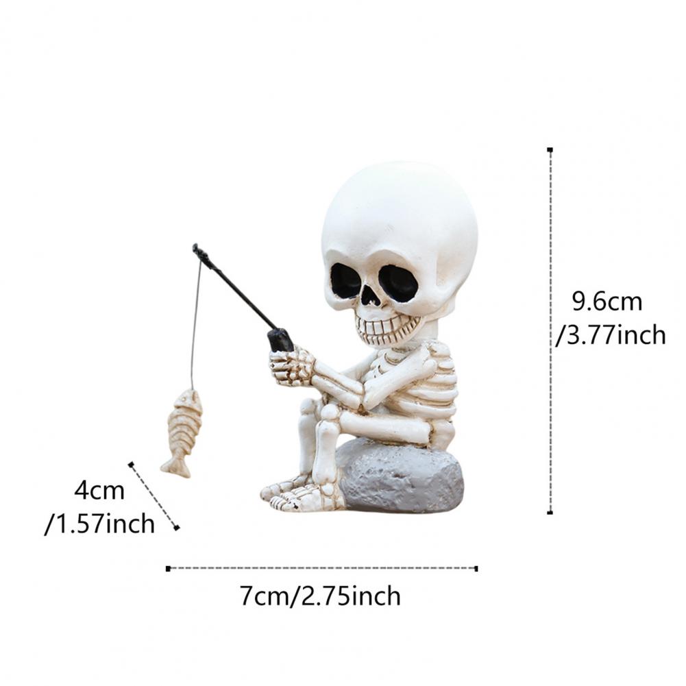 Skull Ornament for Halloween Skull Decor Mini Skeleton Fisher Sculpture for Halloween Decor Garden Pond or Fountain for Outdoor