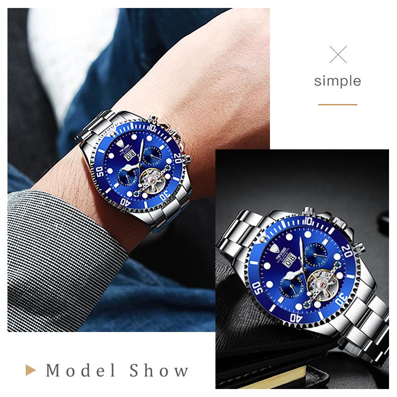 Luksusowy Tourbillion Topowej Marki Zielona Tarcza Złoty Stal Nierdzewna Męski Biznesowy Sportowy Design Męski Automatyczny Zegarek Sportowy na Rękę