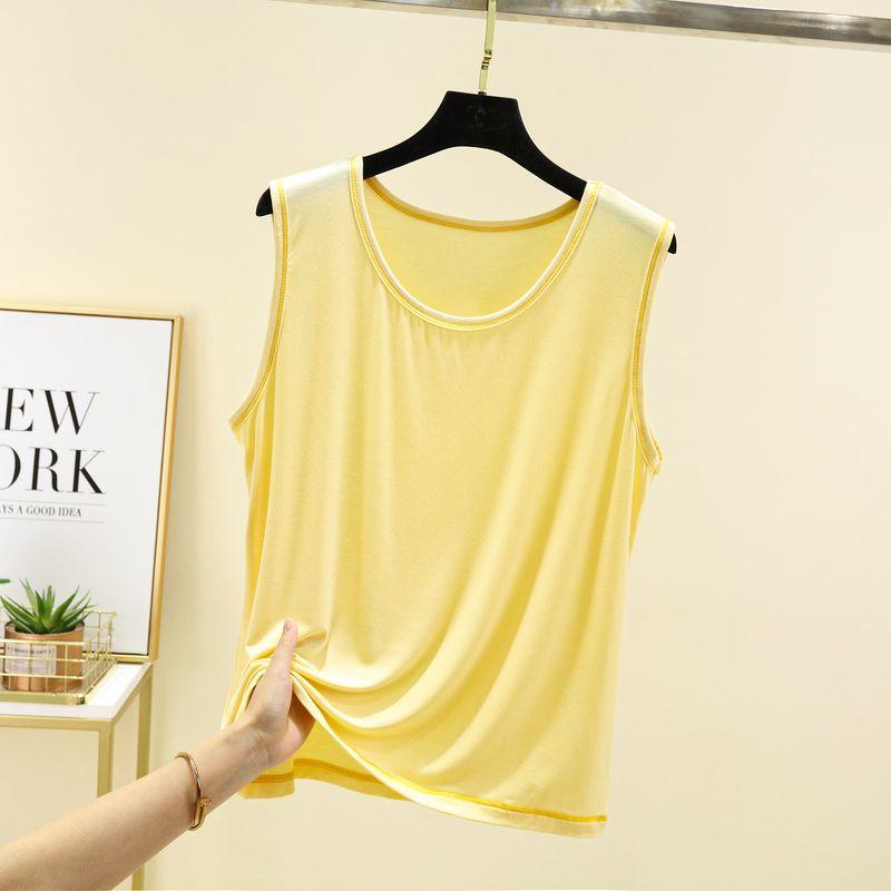 

Тонкий жилет женский летний модальный повседневный модный верхняя одежда без рукавов топы тонкий внутренний слой однотонная базовая футболка Light yellow M (recommended 40.00 kg-50.00 kg