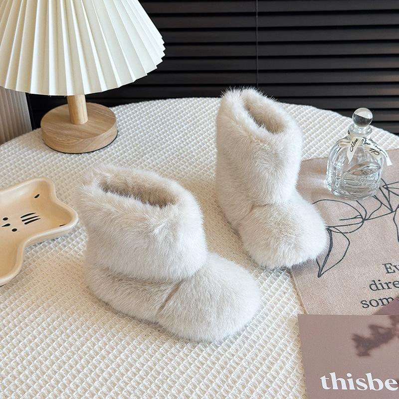 

Children s mid-calf snow boots for girls, thickened and fleece-lined, warm plush shoes, warm cotton boots, trendy baby shoes 21 бежевый