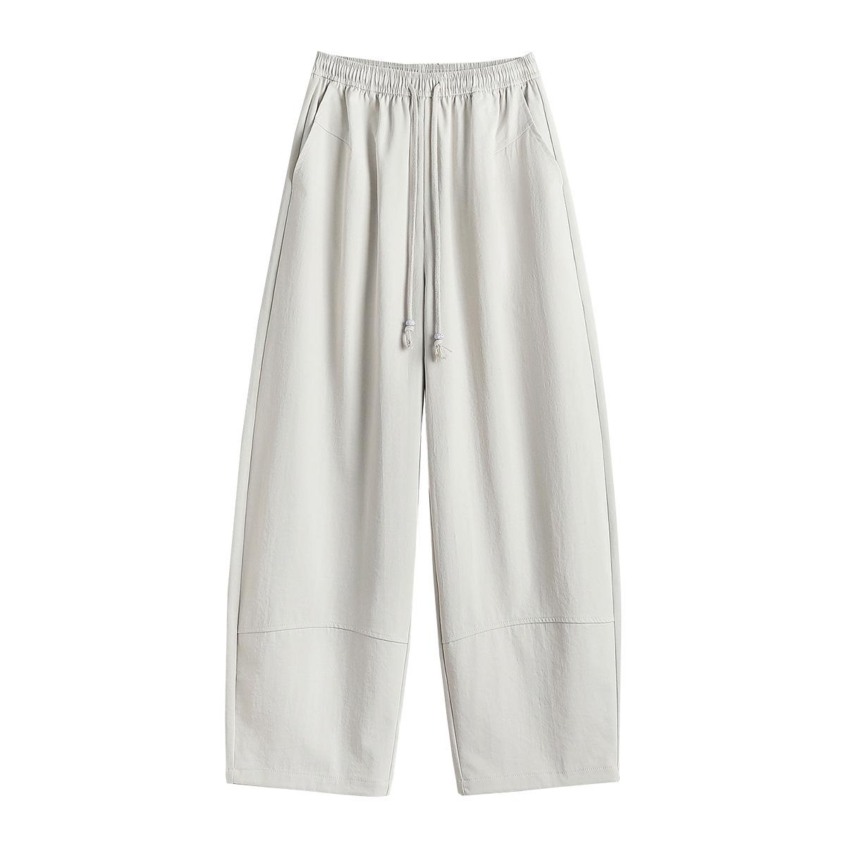 

0278 Elastic Waist Drawstring Cropped Wide-Leg Casual Summer Pants XXL абрикосовий