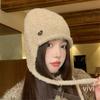 Soft waxy seam buckle small standard wool blended knitted ear protection hat autumn and winter versatile lace-up warm and cold-proof flying hat
