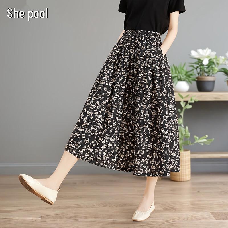 Shechi Loose Fit A-Line Floral Midi Skirt ONE SIZE