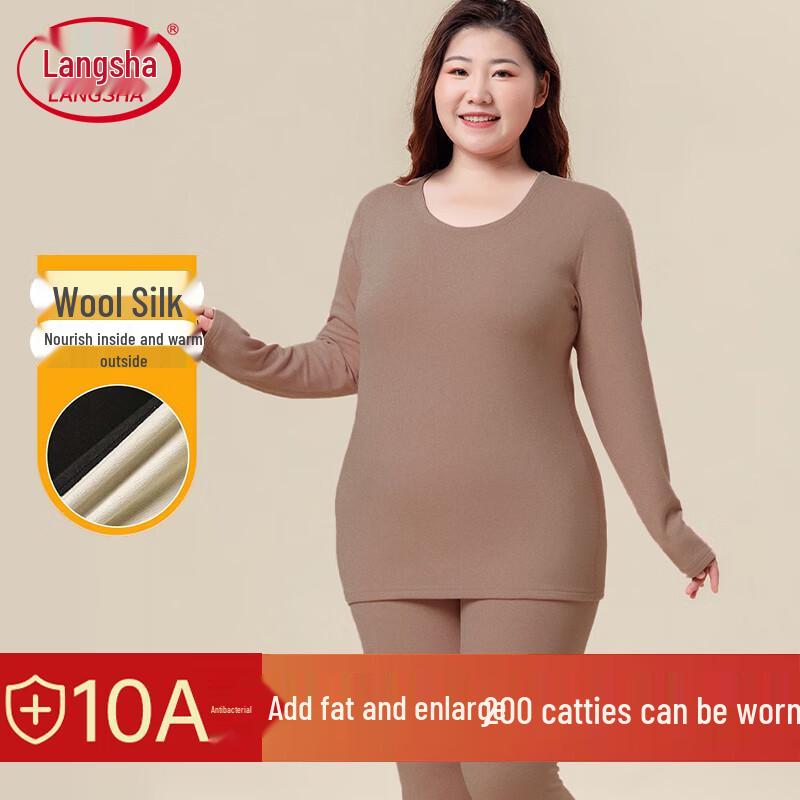 Langsash Women's Plus Size Wool Silk Thermal Underwear Set