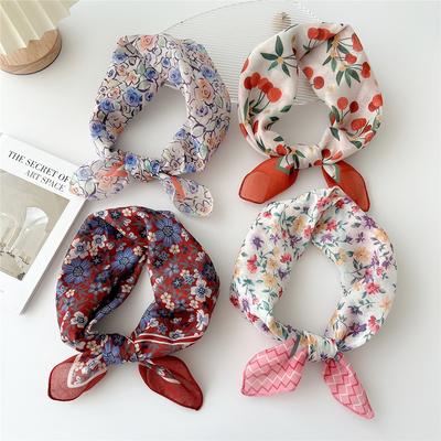 Eșarfă pătrată de primăvară vară din bumbac in pentru fete 55cm pentru femei șic coreean bandană modă bentiță decorativă de păr eșarfă florală de gât