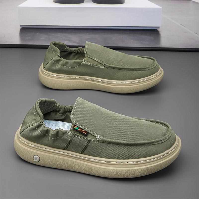 Mocassins Slip-on Verts pour Homme - Baskets Plates Toile Souple Chaussures Décontractées, Chaussures de Printemps pour Conduire Adaptées au Travail Voyage Chaussures de Bateau