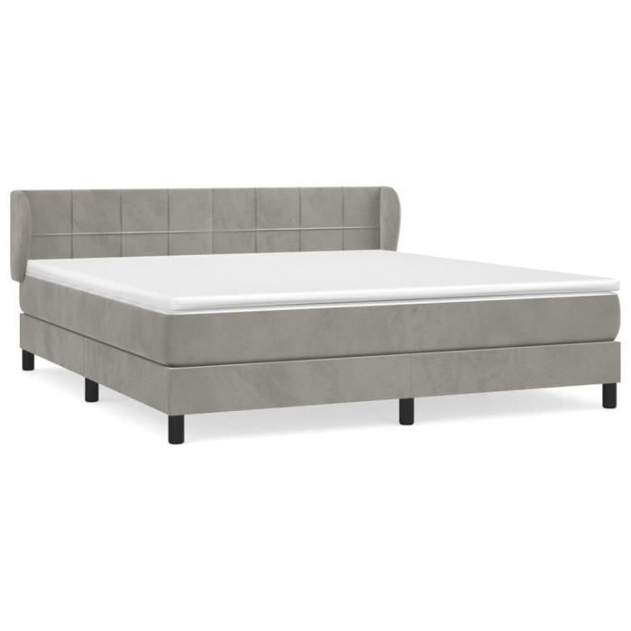3127505 vidaXL Lit à sommier tapissier et matelas Gris clair 180x200cm Velours