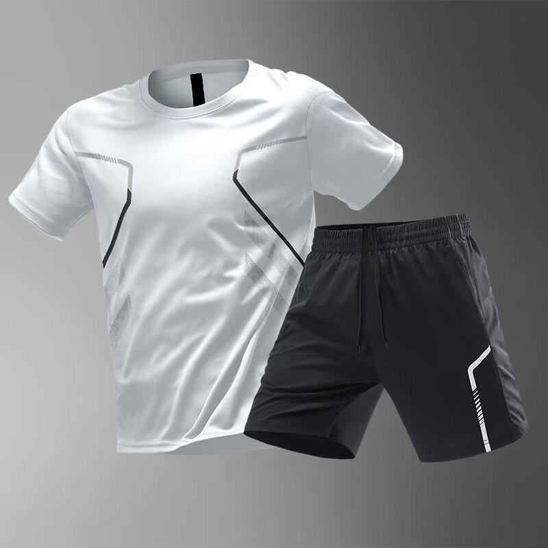 Plus Size Men's Quick-Drying Short-Sleeved Shorts Suit Sportswear Men's Leisure Sports Running Fitness T-Shirt Shorts Set Men