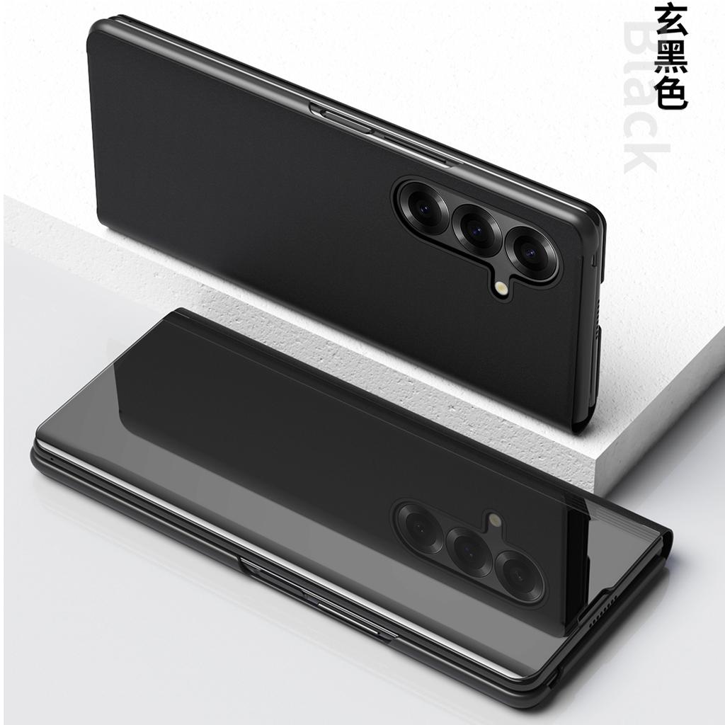 Luxus vertikaler Spiegelständer Klare Schutz-Smart-Hülle für Samsung Galaxy Z Fold 7 6 5 4 3 Schlanke stoßfeste Kunststoff-Handyhülle