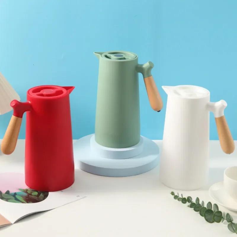 1L European Style Insulated Kettle Household Hot Water Bottle Insulated Bottle Wooden Handle Large Capacity Warm Water Kettle