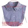 Blue Striped Pleated Fake Collar with Lotus Leaf Lace Detachable Collar Shirt Dickey Half Blouse False Collar for Lady Girls