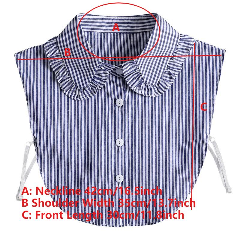 Blue Striped Pleated Fake Collar with Lotus Leaf Lace Detachable Collar Shirt Dickey Half Blouse False Collar for Lady Girls