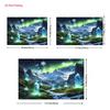 2D Nordlicht Wandteppich, Leuchtende Blaue Kristalle & Winterlandschaft Wandbehang
