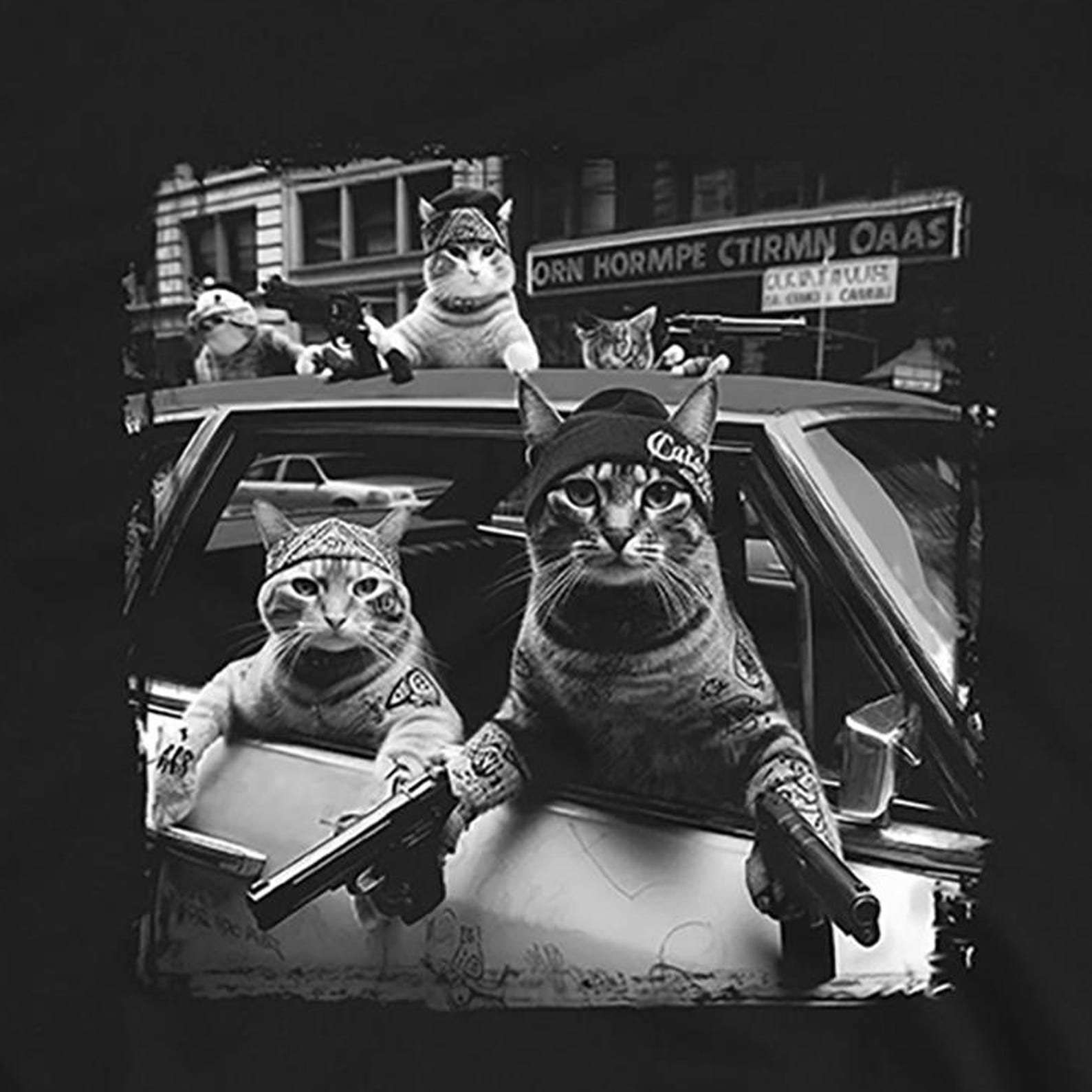 Funny Gangsta Cats Graphic Tee, Hip Hop Streetwear Shirt | Cat Thug Life M