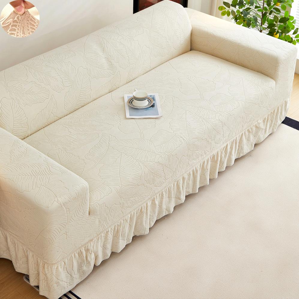 Non-slip Stretch Couch Cover 1/2/3/4 Seater Jacquard Solid Color Sofa Cover With Skirt for Bedroom Office Living Room Home Decor