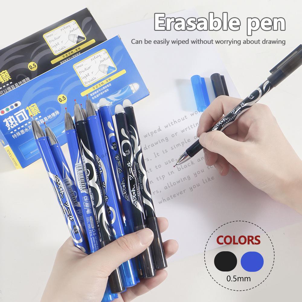 Large Capacity Heat-Erasable Gel Pen - Blue & Black, Student Stationery