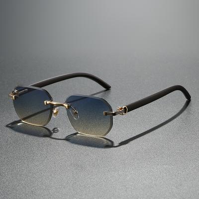 Trendy Rimless Sunglasses for Men Women Frameless Rectangle Wood Frame Sun Glasses Retro Shades Summer Traveling Eyewear UV400