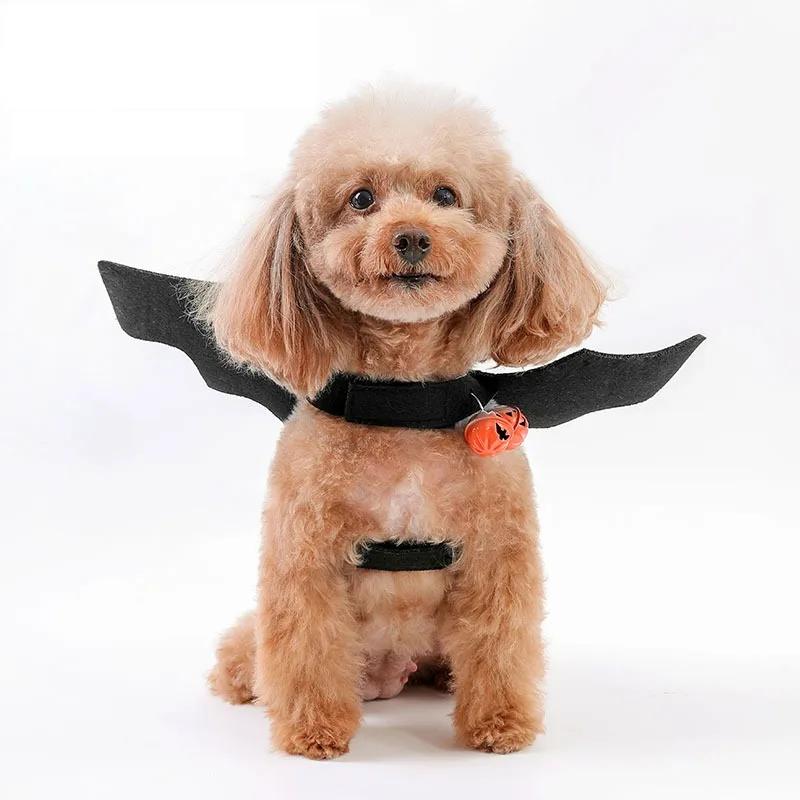 Pet Dog Cat Black Bat Wings Harness with Pumpkin Bells Halloween Costume Cosplay Cat Dog Clothes Cute Pet Supplies