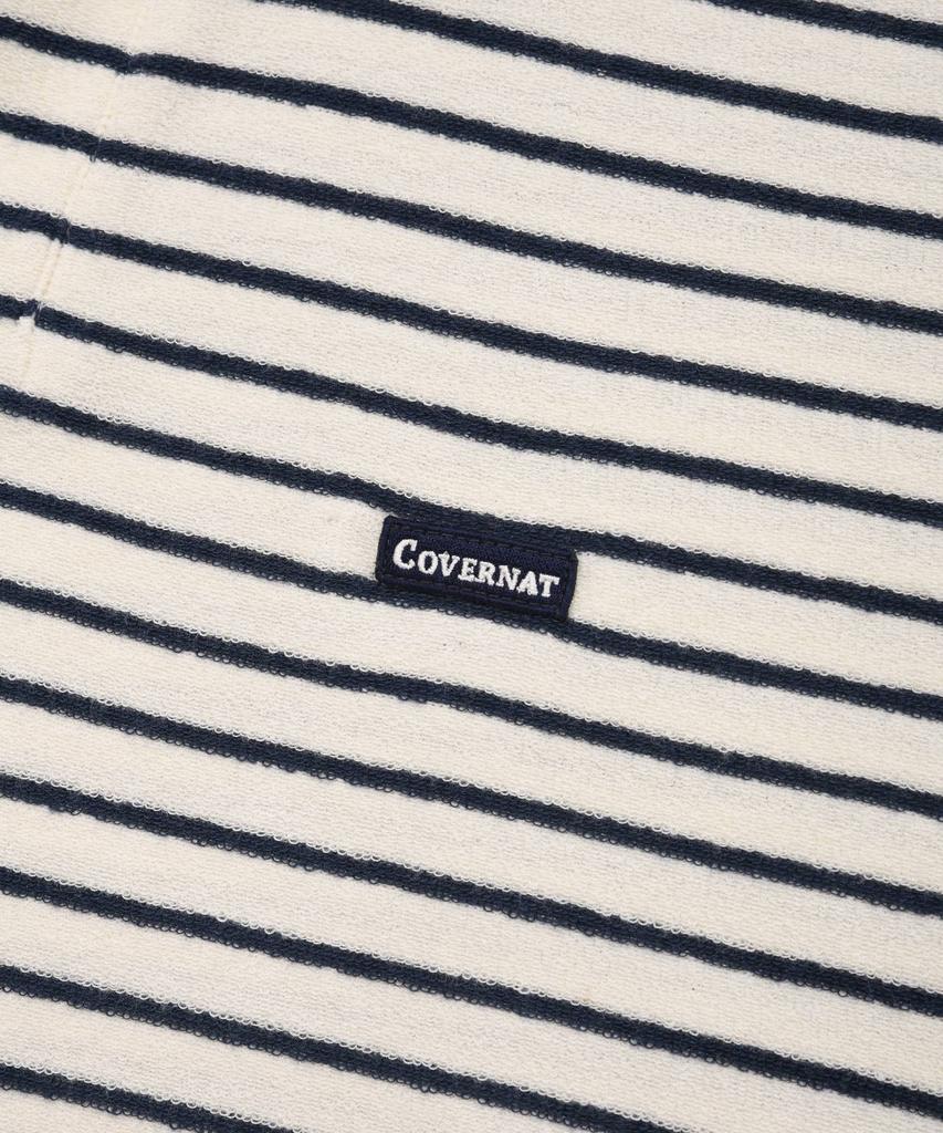 COVERNAT Terry Stripe Open Collar T-Shirt Navy