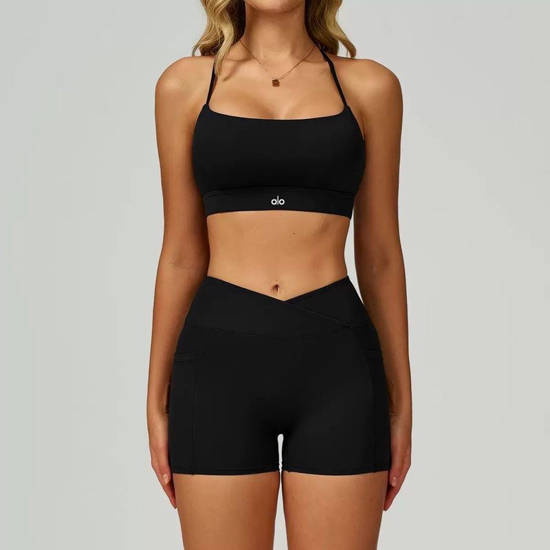 European and American Oiob Yoga Clothes Set Cross Sling Quick-Drying Bra Underwear Summer High Waist Buttock Lifting Sports Short Shorts