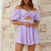 Spring and Summer Women's Sexy Strapless Lantern Sleeve Pleated Short Dresses