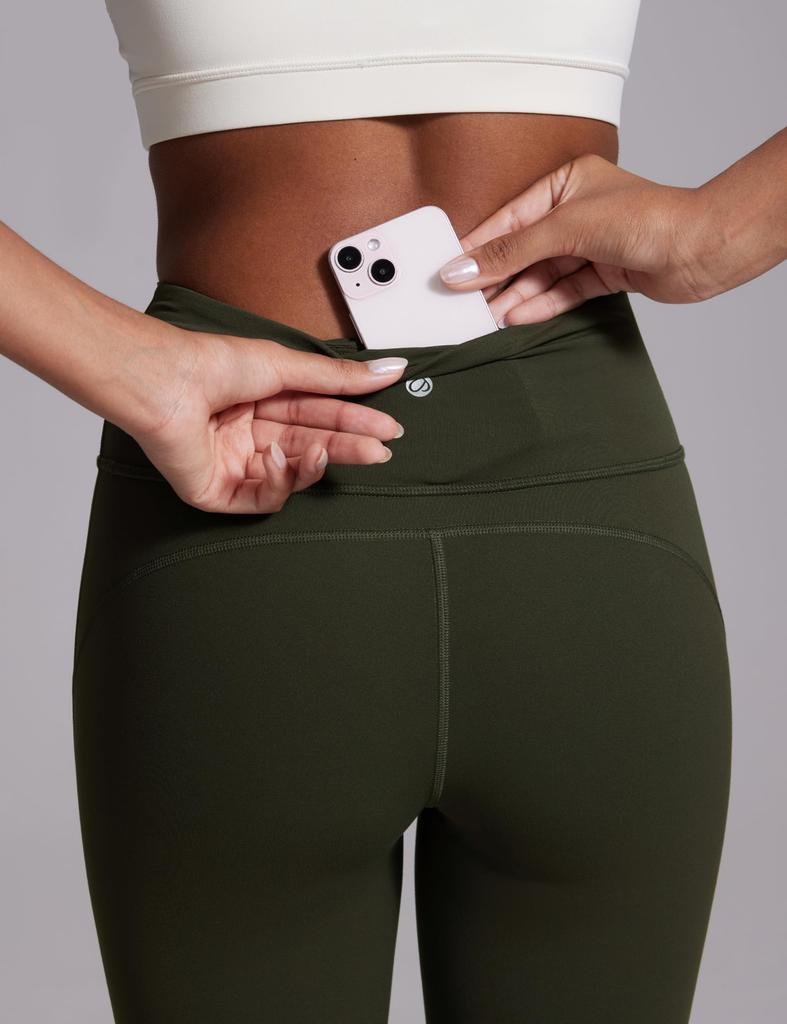 CRZ YOGA Flared Yoga with Olive Size M Leggings, High-Waisted, Stretch, Moisture-Wicking, Quick-Drying, Fitness, Pockets, 30"/32" Inseam, Butterluxe,