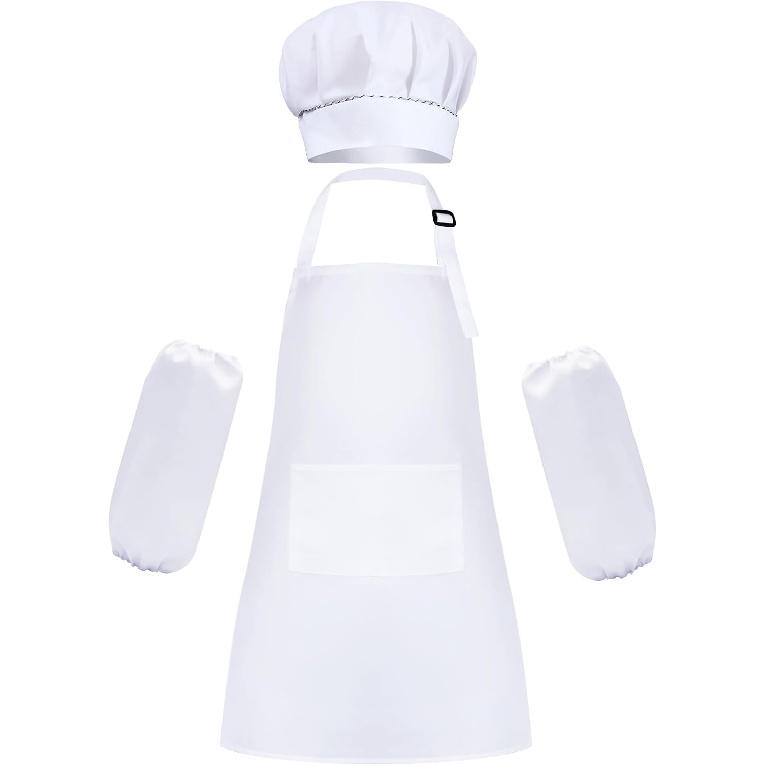Chef Apron Set with Hat Sleeve Outfit Costume Toddler Adjustable Aprons Cooking Baking Painting