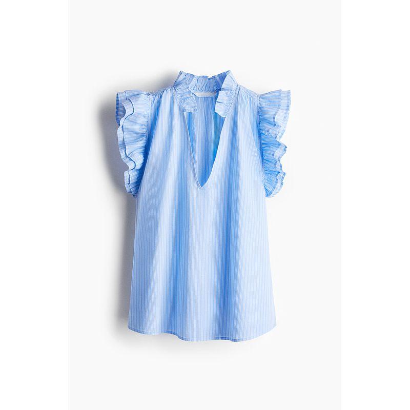 

HM Women s Tops 2025 Summer New Arrival Sweet V-neck Pleated Shirt Tops 1280449 Light blue/Stripes 175/116(XL)