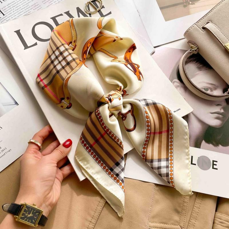 Elegant Silk-Like Square Scarf Women Korean Style Print Neck Lightweight 70x70cm Nylon Fashion Accessory