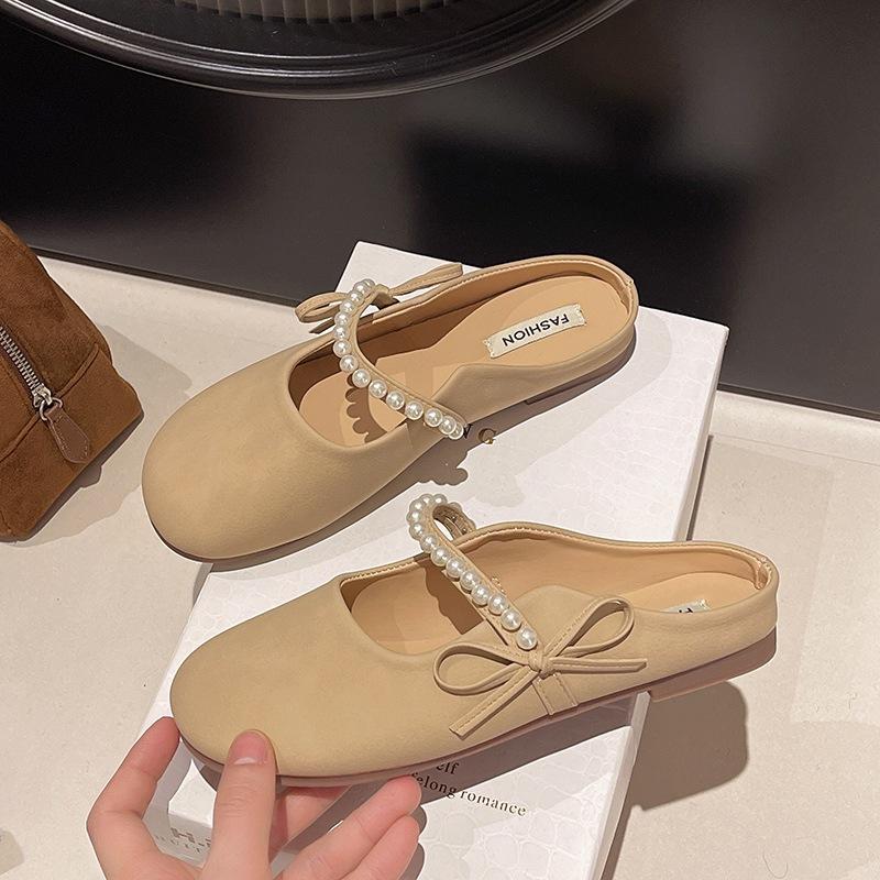 Flat bottom soft bottom bag head half slippers women's versatile wear 2025 new spring and autumn leisure work gentle evening shoes