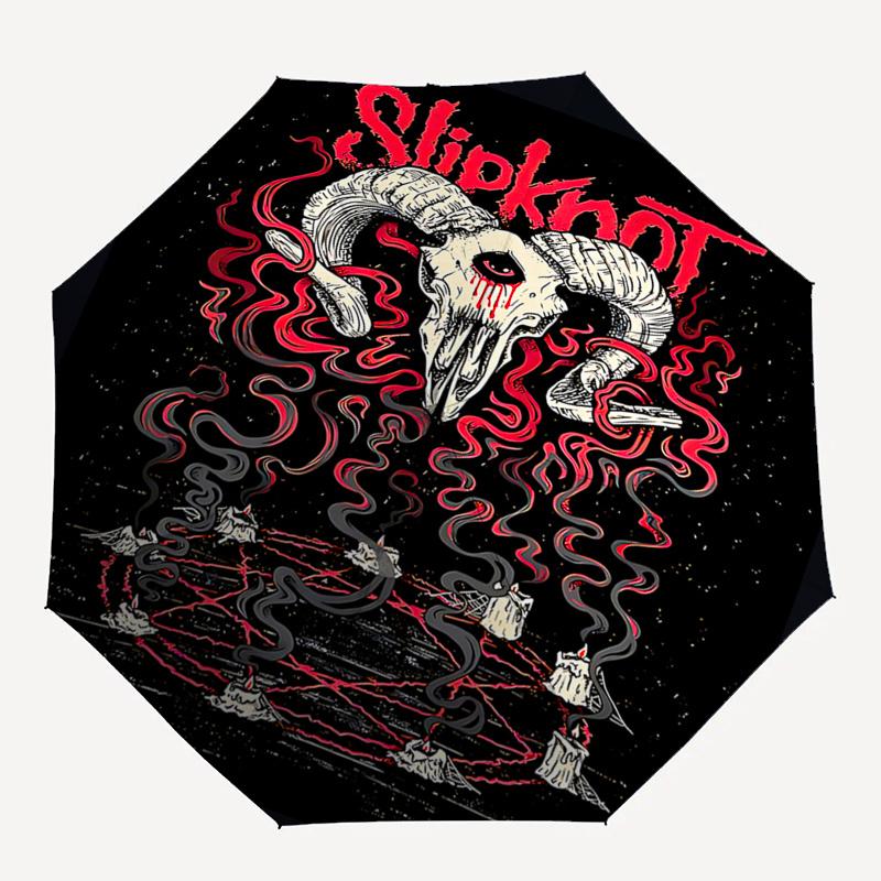 Slipknot Band Logo Automatic Opening Rain Umbrella - Portable 3-Fold Design with 8-Bone Iron Frame, Gift for Fans and Travelers0104338a