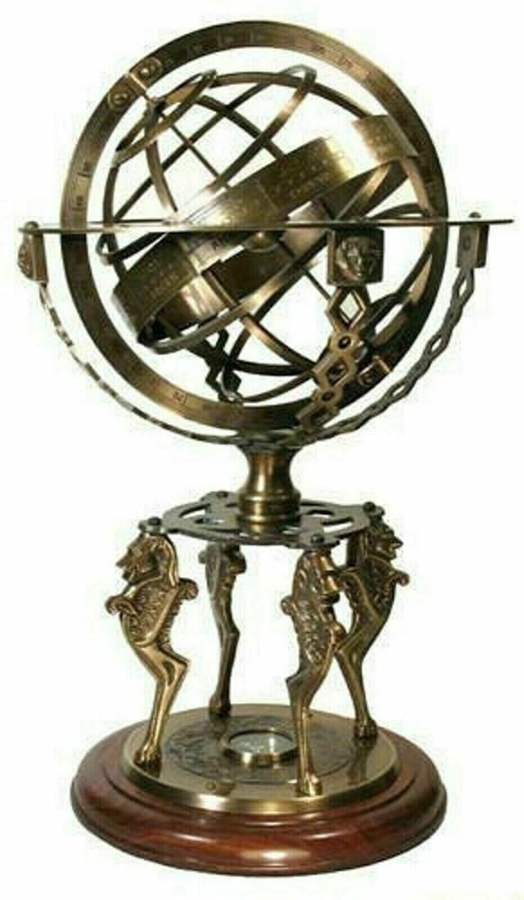 Solid Brass Armillary 18  Sphere World Globe Desktop Table Decor Lion Armillary aero