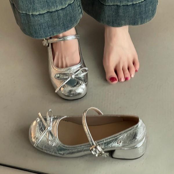 Retro Rivet Bow Mary Jane Shoes French Women 2025 Summer New Simple and Versatile Small Leather Shoes Single Shoes