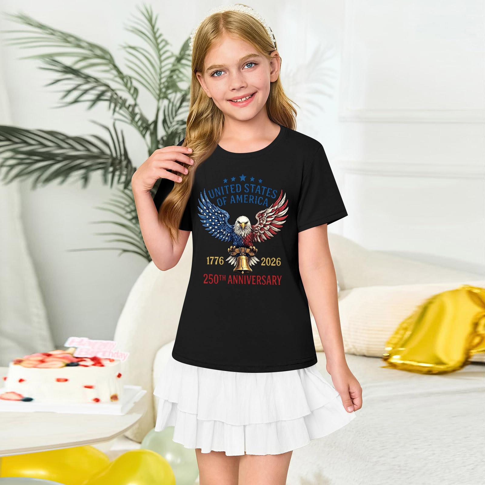 

Girls Round Neck Short Sleeve Printed Casual Short Sleeve 160 чорний